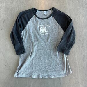 Vintage Y2K Bergies Coffee Roast House Barista Gray Black Baseball Tee Medium